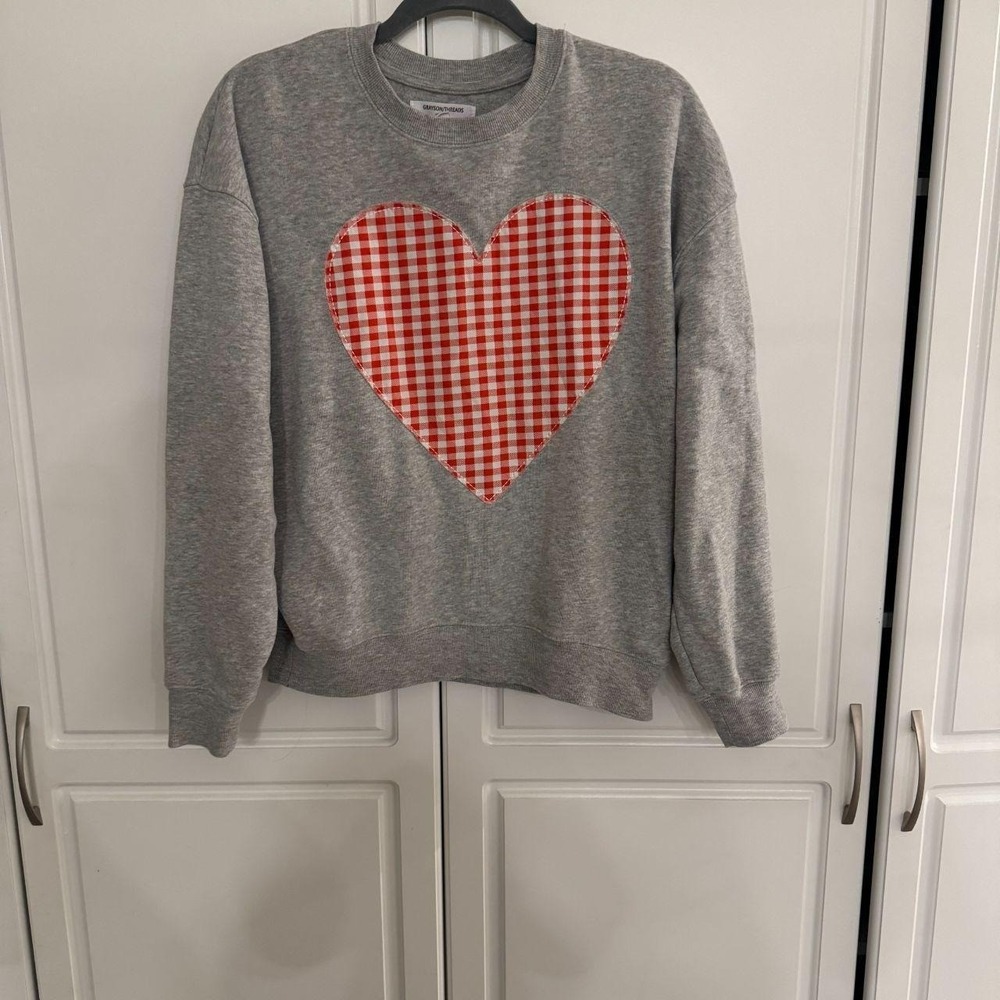 Grayson Threads Women's Round Neck Applique Checkered Heart Sweatshirt Ext Small